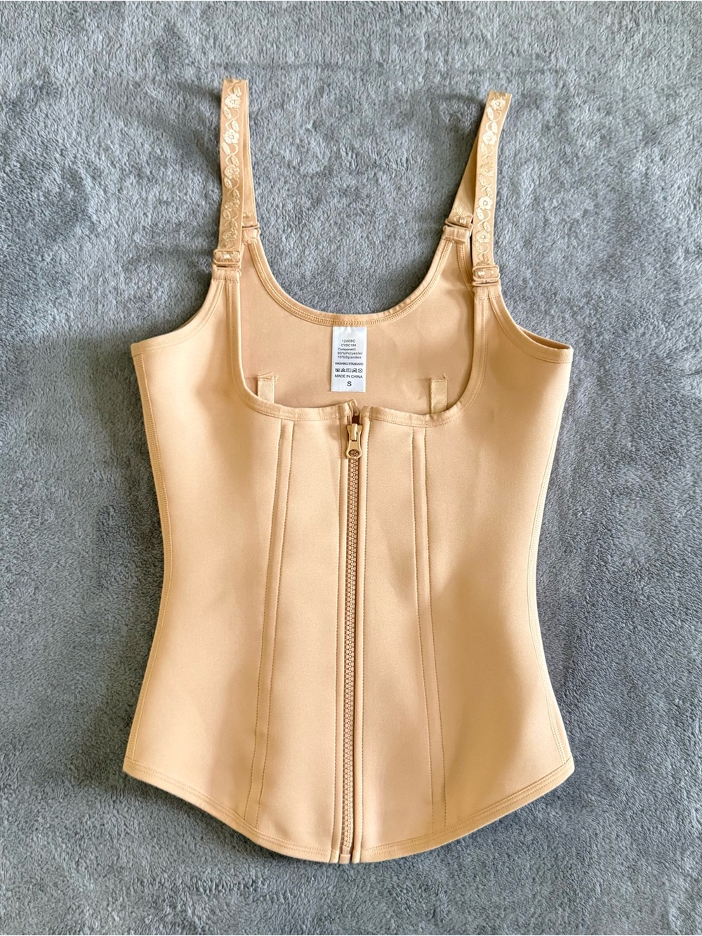 Nude Waist Trainer Vest Size S Front Zip Tummy Control Shape-wear